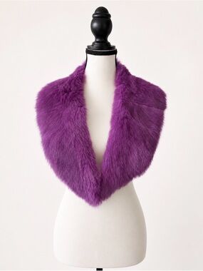 Vintage Genuine Rabbit Fur Collar Wrap Stole Purple Dyed Fur Hook Closure 40”